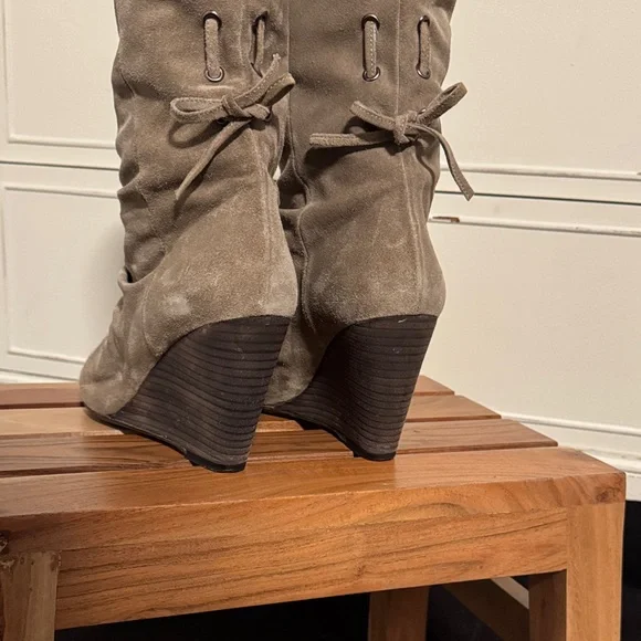 Melin Taupe Lace Up Wedge Boots - Picture 5 of 7